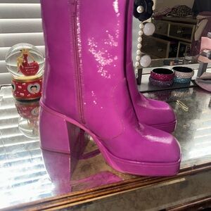 Free People Hot Pink Patent Platform Block Heel Boots